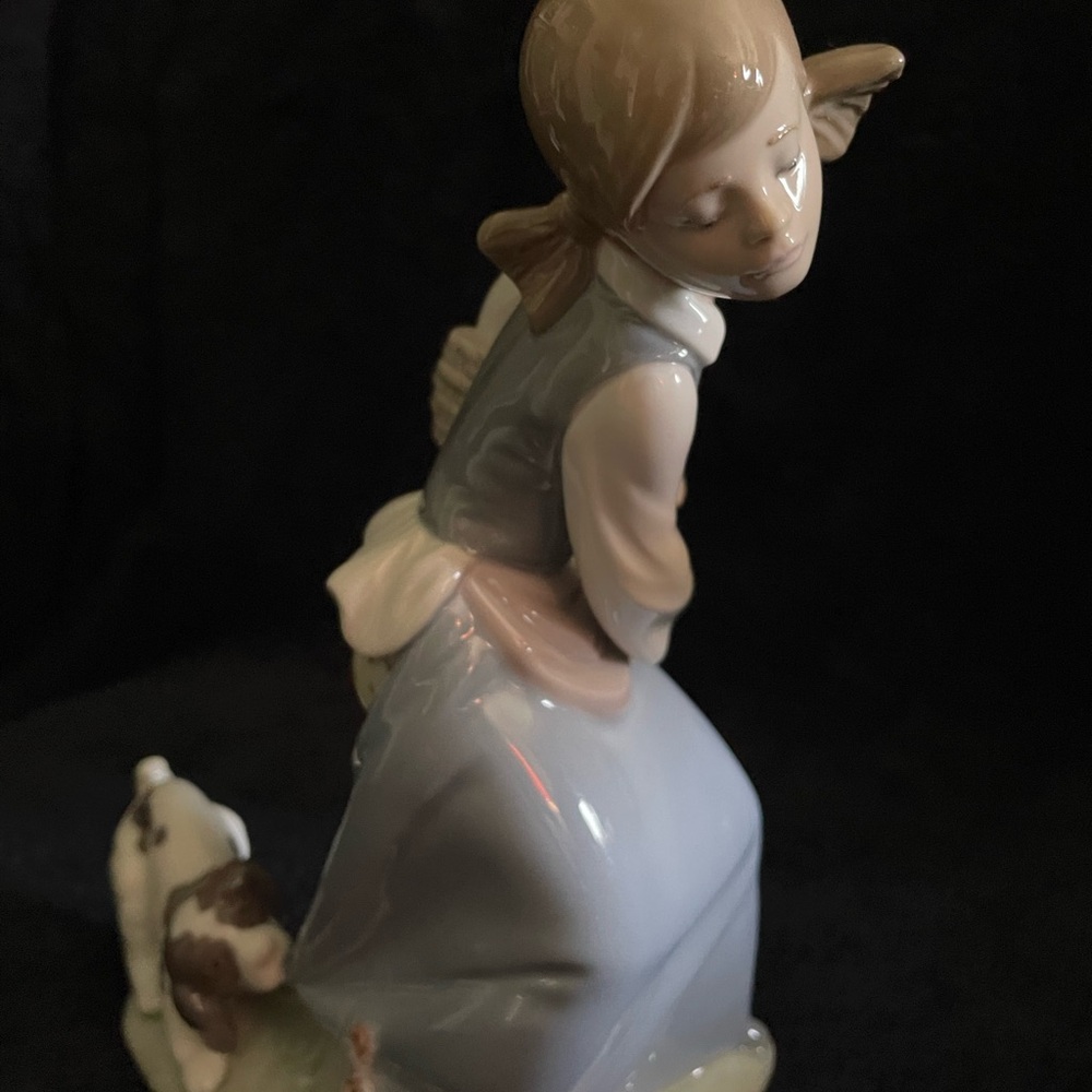 Lladro Porcelain Girl Figurine in Blue, Pink, Cream